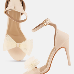 Cream Solid Sandals Stiletto Heels