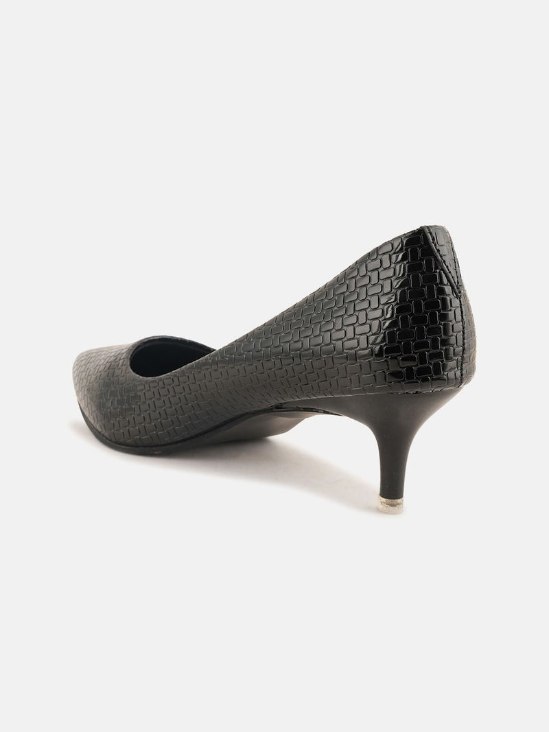 Mast & Harbour Black Textured Pointed Toe Kitten Heeled Pumps