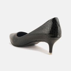 Mast & Harbour Black Textured Pointed Toe Kitten Heeled Pumps