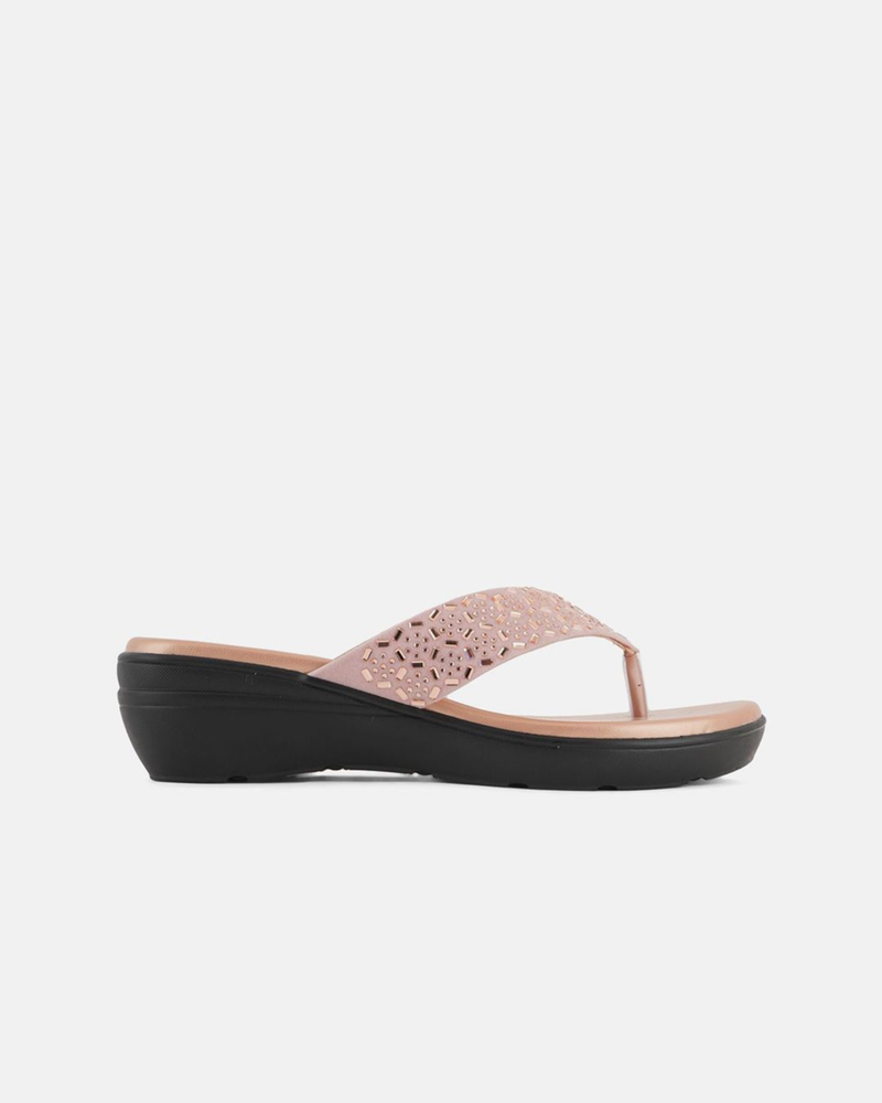 SheTop Rose Gold Toned Embellished Open Toe Wedge Heels