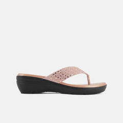 SheTop Rose Gold Toned Embellished Open Toe Wedge Heels