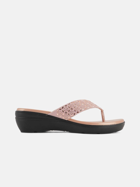 SheTop Rose Gold Toned Embellished Open Toe Wedge Heels