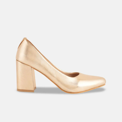 Shetop Women Metallic Pointed Toe Block Heel Pumps