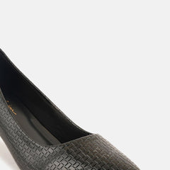 Mast & Harbour Black Textured Pointed Toe Kitten Heeled Pumps