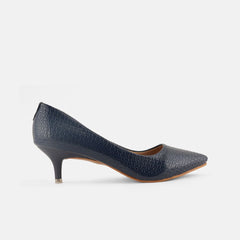 Mast & Harbour Navy Blue Textured Pointed Toe Kitten Heel Pumps