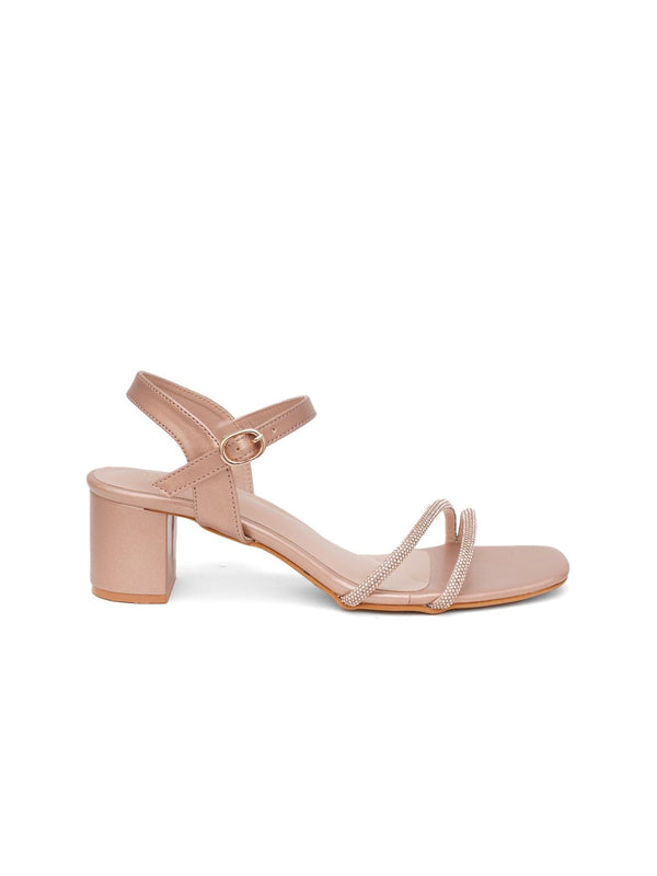 DressBerry Rose Gold Embellished Block Heels