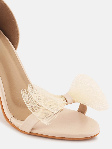 Cream Solid Sandals Stiletto Heels