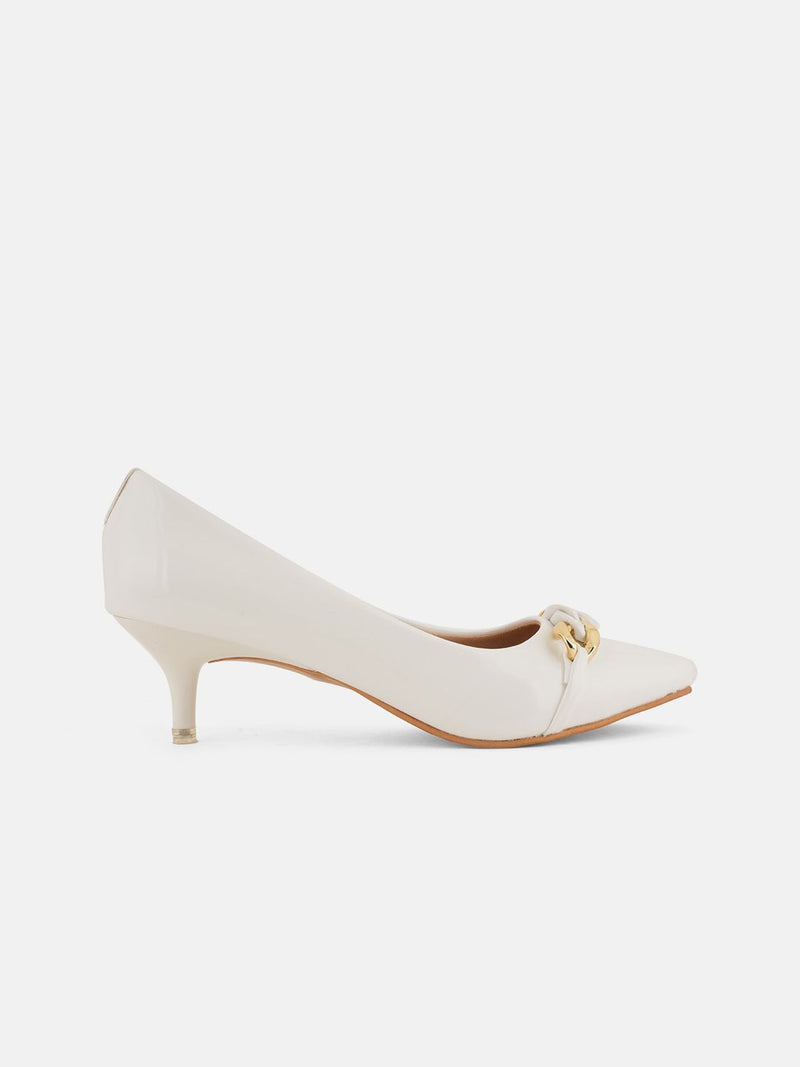 Mast & Harbour White Pointed Toe Kitten Heeled Pumps