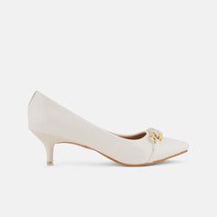 Mast & Harbour White Pointed Toe Kitten Heeled Pumps