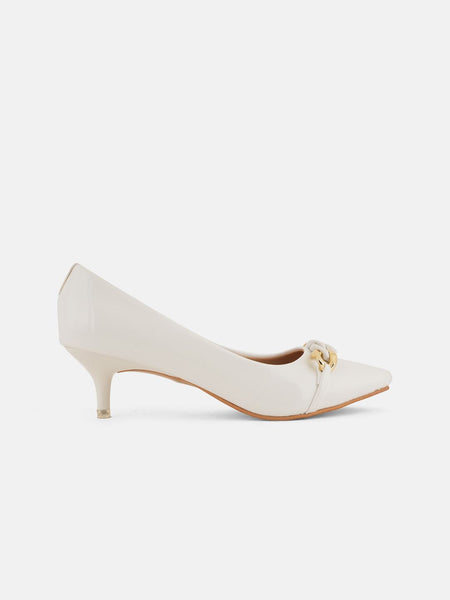 Mast & Harbour White Pointed Toe Kitten Heeled Pumps