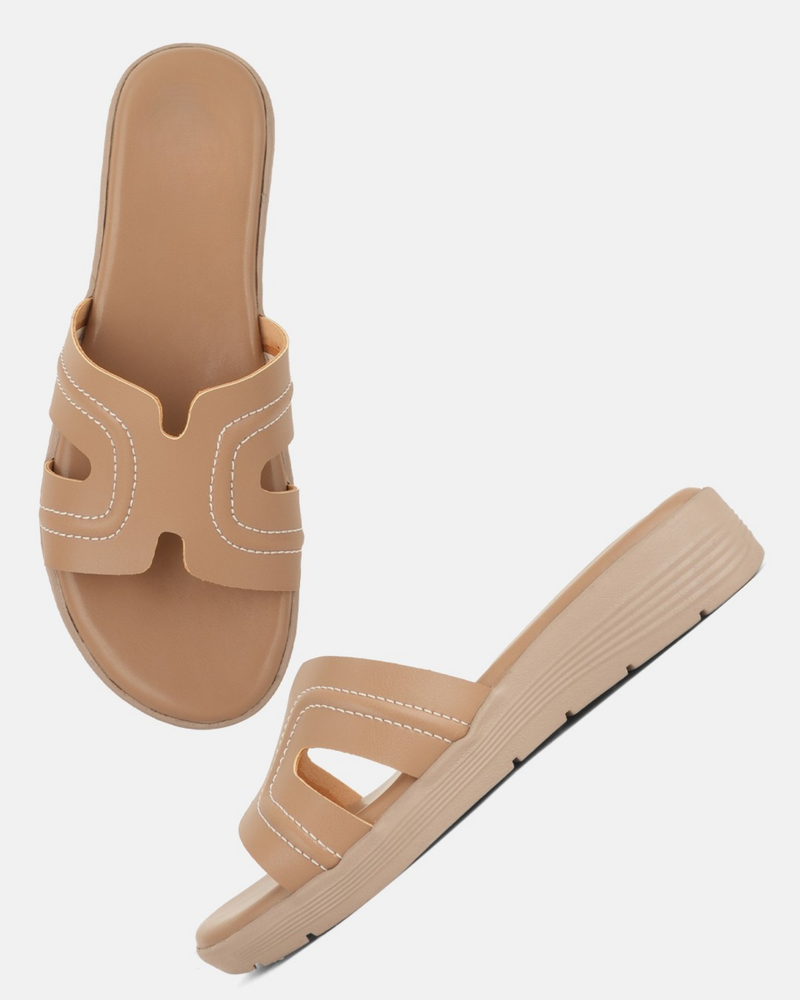 SheTop Beige Solid Open Back Pumps
