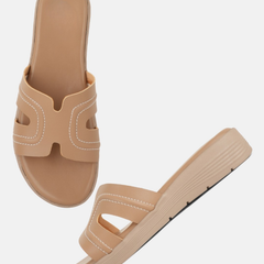 SheTop Beige Solid Open Back Pumps