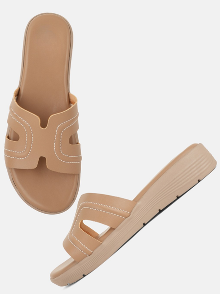 SheTop Beige Solid Open Back Pumps