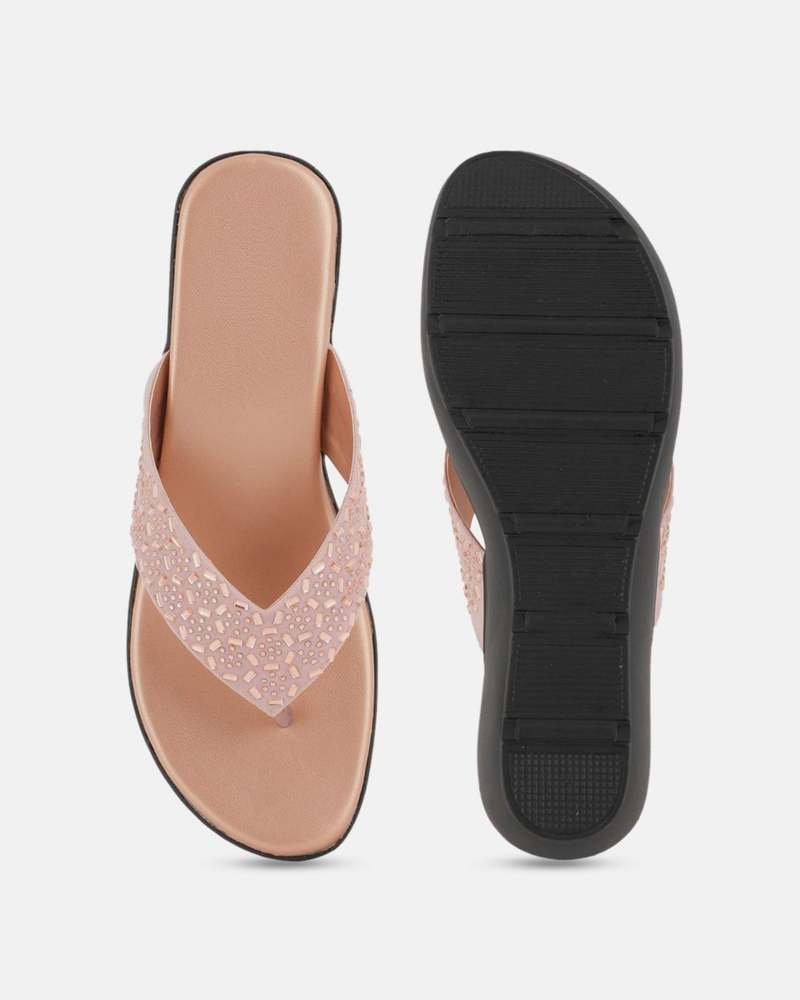 SheTop Rose Gold Toned Embellished Open Toe Wedge Heels