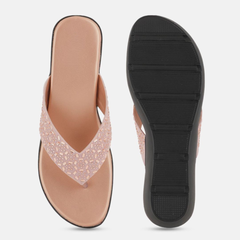 SheTop Rose Gold Toned Embellished Open Toe Wedge Heels