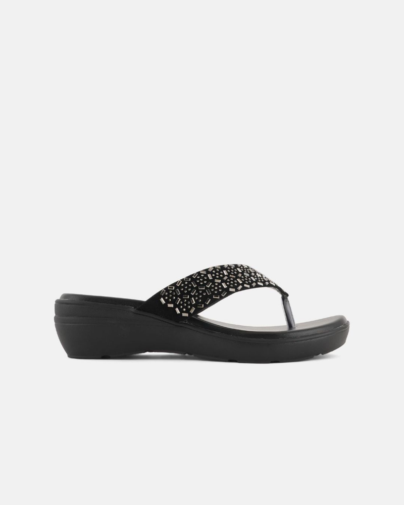 Anouk Black Embellished Open Toe Wedge Heels
