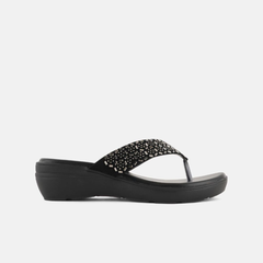 Anouk Black Embellished Open Toe Wedge Heels