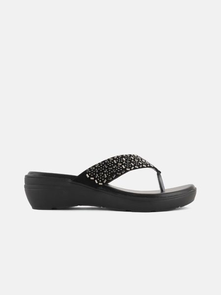 Anouk Black Embellished Open Toe Wedge Heels