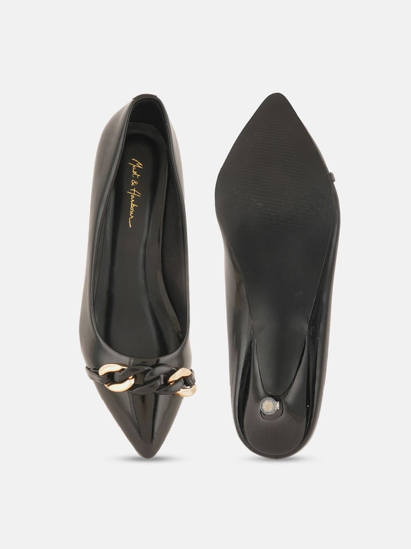 Mast & Harbour Black Pointed Toe Kitten Heeled Pumps