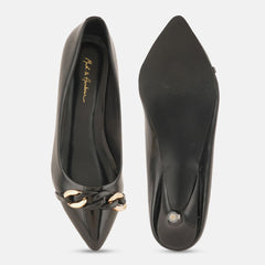 Mast & Harbour Black Pointed Toe Kitten Heeled Pumps