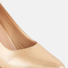 Shetop Women Metallic Pointed Toe Block Heel Pumps