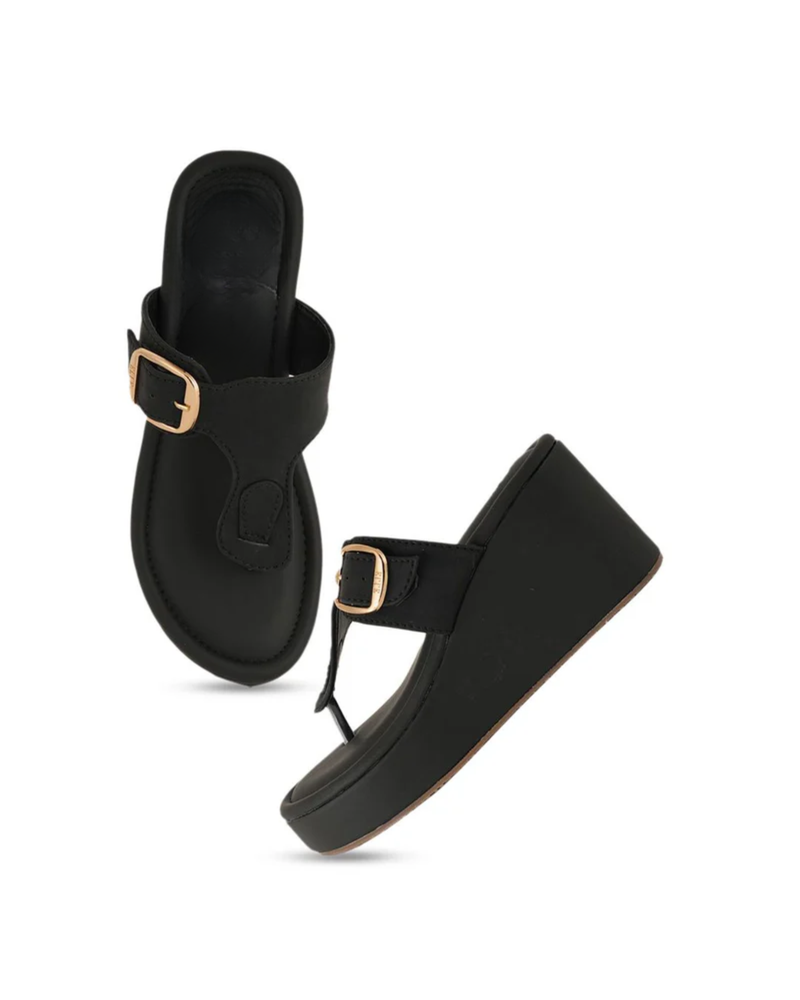 Mast & Harbour Women Party Wedge Sandals with Buckles