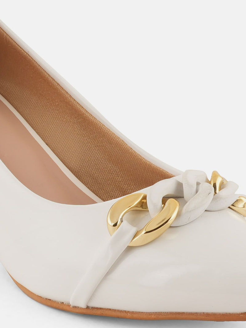 Mast & Harbour White Pointed Toe Kitten Heeled Pumps