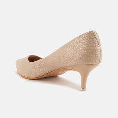Mast & Harbour Cream Coloured Textured Pointed Toe Kitten Heeled Pumps