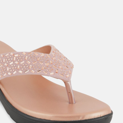 SheTop Rose Gold Toned Embellished Open Toe Wedge Heels