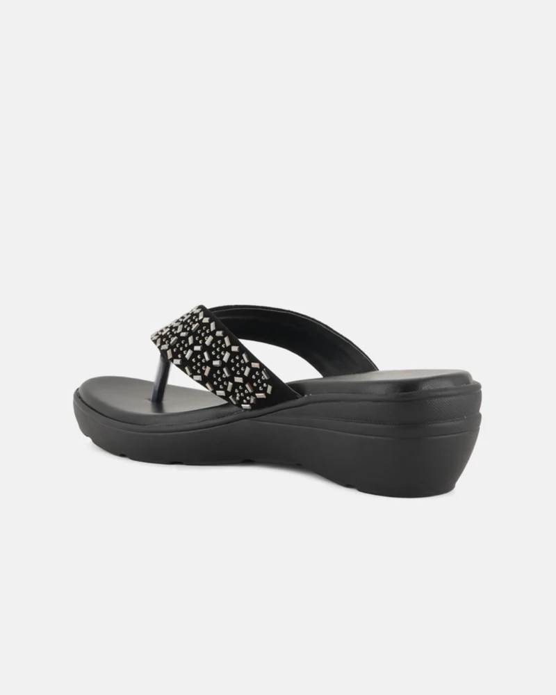 Anouk Black Embellished Open Toe Wedge Heels