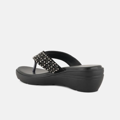 Anouk Black Embellished Open Toe Wedge Heels