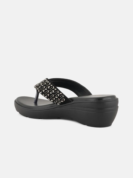 Anouk Black Embellished Open Toe Wedge Heels