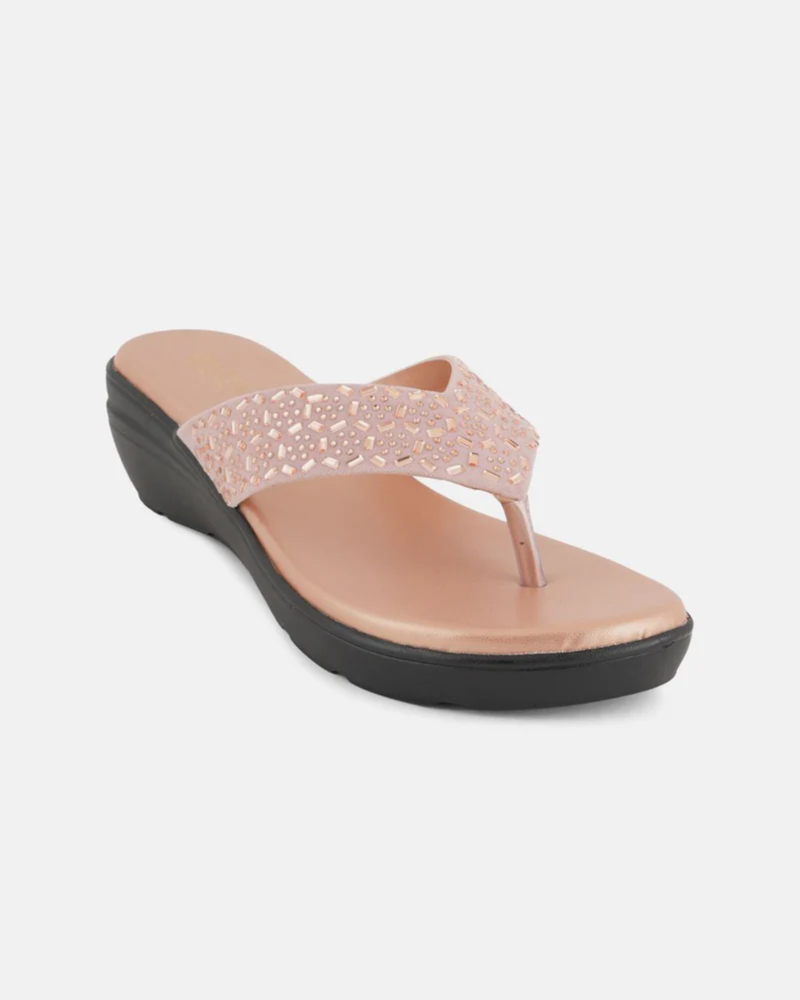 SheTop Rose Gold Toned Embellished Open Toe Wedge Heels
