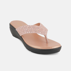SheTop Rose Gold Toned Embellished Open Toe Wedge Heels