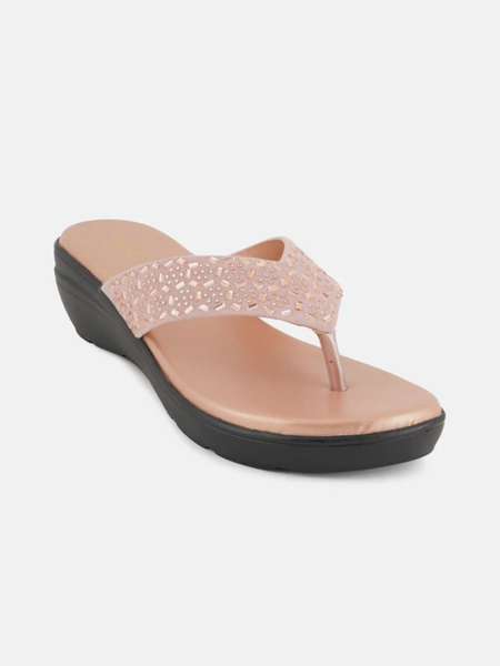 SheTop Rose Gold Toned Embellished Open Toe Wedge Heels