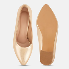 Shetop Women Metallic Pointed Toe Block Heel Pumps
