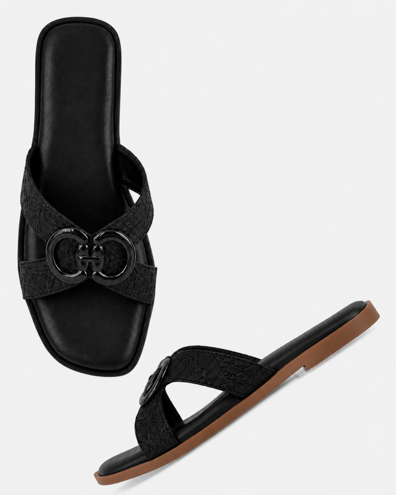 Black Open Toe Flats