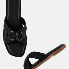 Black Open Toe Flats