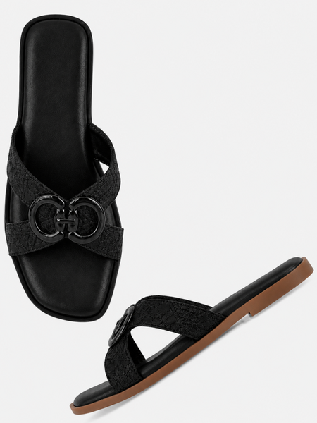 Black Open Toe Flats
