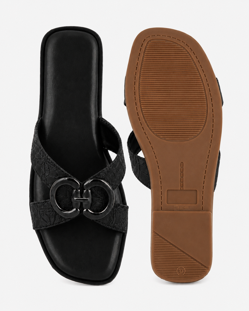 Black Open Toe Flats