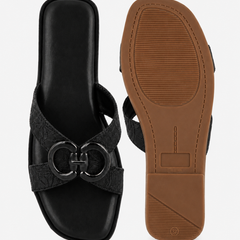 Black Open Toe Flats
