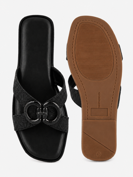 Black Open Toe Flats