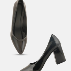 SheTop Black Pointed Toe Block Heel Pumps
