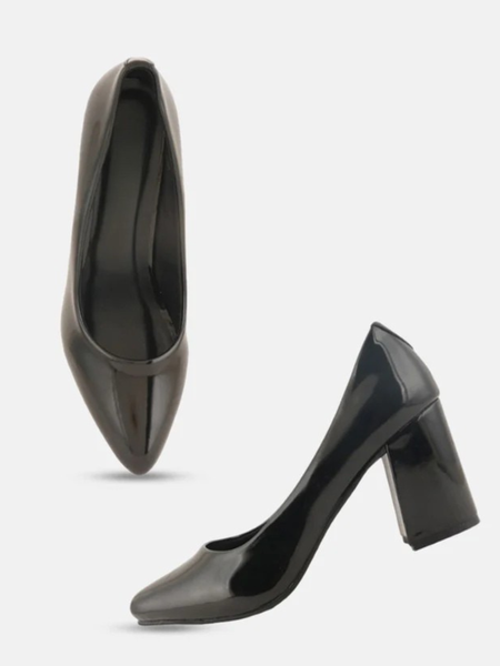 SheTop Black Pointed Toe Block Heel Pumps