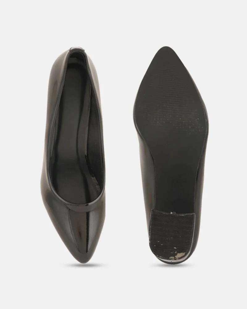 SheTop Black Pointed Toe Block Heel Pumps
