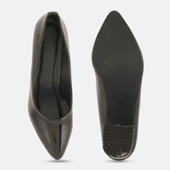 SheTop Black Pointed Toe Block Heel Pumps