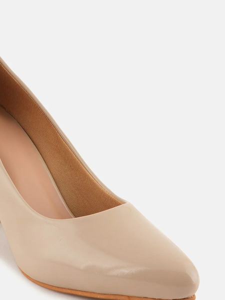 SheTop Beige Round Toe Block Heeled Pumps