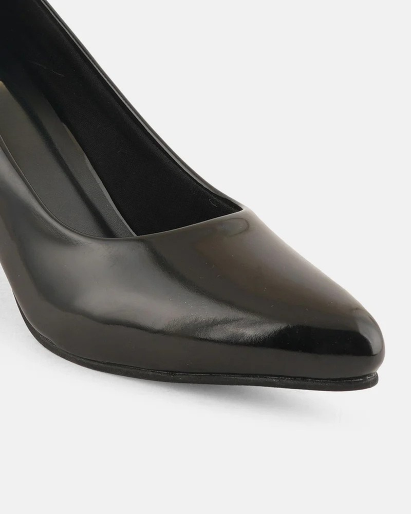 SheTop Black Pointed Toe Block Heel Pumps