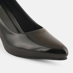 SheTop Black Pointed Toe Block Heel Pumps
