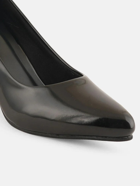 SheTop Black Pointed Toe Block Heel Pumps